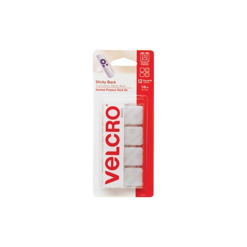 VELCRO Brand Sticky Back Squares, 7/8in Squares, White, 12ct - VEK90073 