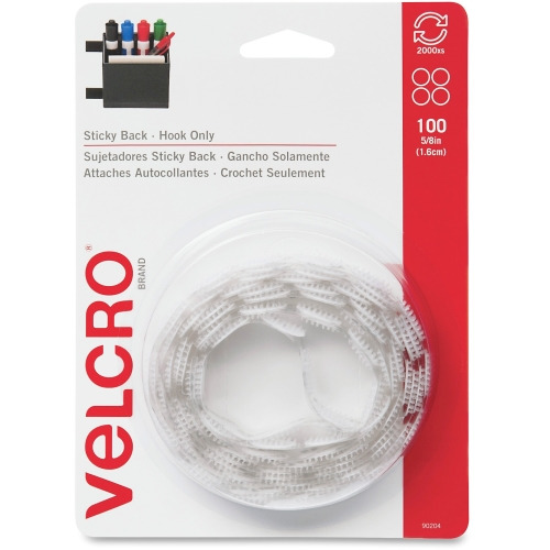 Velcro Brand Sticky Back Circles, 5/8in Circles, White, 100ct - VEK90204 