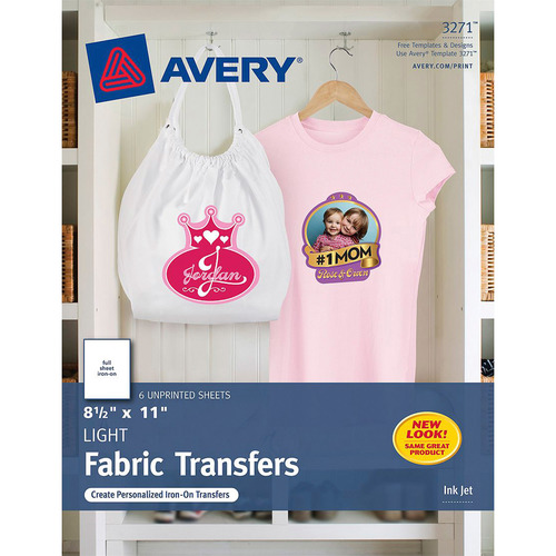 Avery Printable Heat Transfer Paper for Light Fabrics 8.5 x 11 Inkjet  Printer 6 Iron On Transfers (3271) 8.5x11 6 sheets