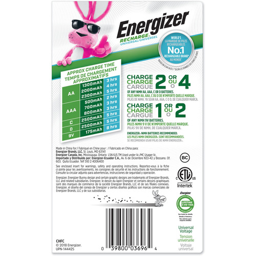 Energizer Piles Rechargeables AA, Recharge Universal, Lot de 4