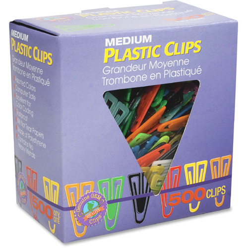 Baumgartens Plastiklips Paper Clips Medium Assorted Colors 500/Box