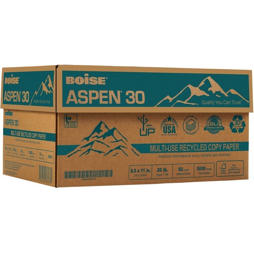 Aspen 8.5 x 11 Paper 500 Sheets/Ream 30% Recycled, Multipurpose Copy Paper
