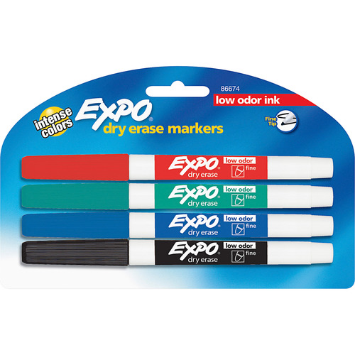 Expo Low Odor Dry Erase Markers, Fine Tip, Black, Includes 2 Bonus Markers,  6 Count