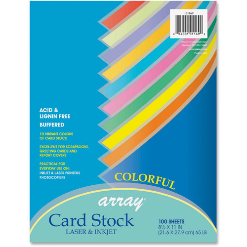 Pacon Laser Printable Multipurpose Card Stock - 10% Recycled Letter - 8  1/2 x 11 - 65 lb Basis Weight - 100 / Pack - Assorted