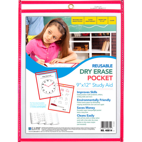 C-Line Reusable Dry Erase Pocket - Study Aid - CLI40814 