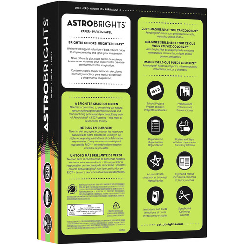 Astrobrights Colored Paper, 8.5 x 11, 24 lb/89 gsm, Glow 5-Color  Assortment, 5 Individual Packs of 100 Assorted Sheets - 500 Sheets in Total