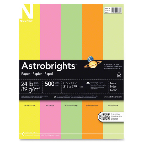 Astrobrights Colored Paper, 8.5 x 11, 24 lb/89 gsm, Glow 5-Color Assortment, 5 Individual Packs of 100 Assorted Sheets - 500 Sheets in Total