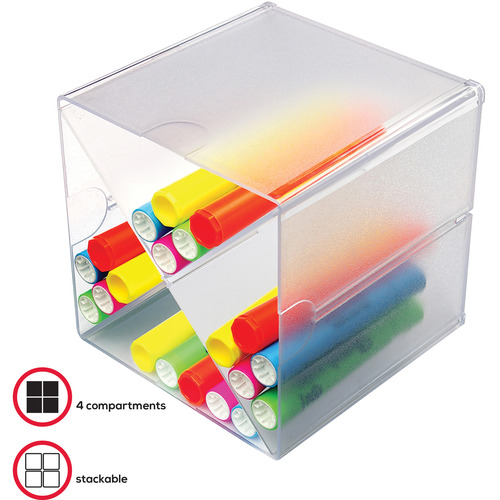 Deflect-O Cube 2 Compartment Stackable Plastic Storage Drawers