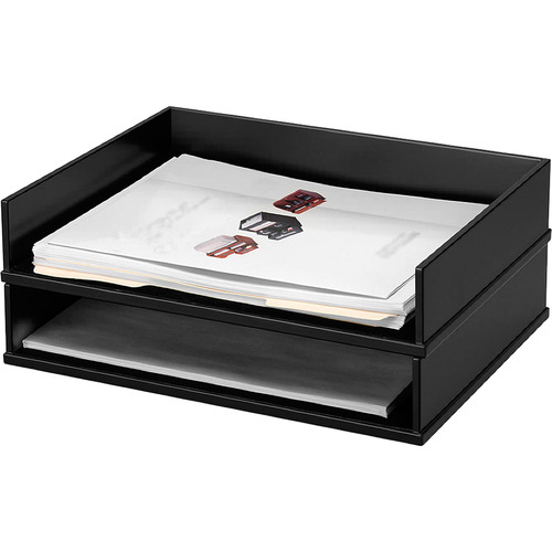 Victor 1154-5 Midnight Black Stacking Letter Tray - Desktop - Black - Wood, Faux Leather - 1Each Victor 1154-5 Midnight Black Stacking Letter Tray - Desktop - Black - Wood, Faux Leather - 1Each