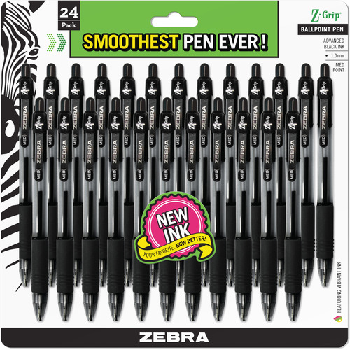 3 x Zebra Z-Grip Animal Print Ballpoint Pens Retractable Click Pens- Black