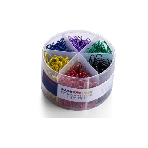 Officemate Coated Paper Clips Tub - 450 / Pack - Assorted