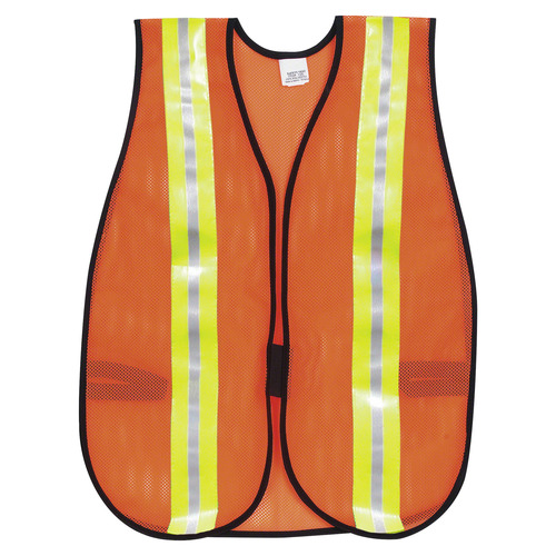 Crews General-purpose Safety Vest - Polyester - Orange - Elastic Strap, Hook & Loop, Comfortable, Washable, Lightweight - 1 Each