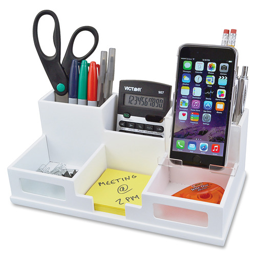 Victor W9525 Pure White Desk Organizer with Smart Phone Holder - 6 Compartment(s) - 4.0