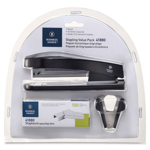 Business Source Stapling Value Pack - 20 of 20lb Paper Sheets Capacity - 210 Staple Capacity - Full Strip - 3 / Pack - Black Business Source Stapling Value Pack - 20 of 20lb Paper Sheets Capacity - 210 Staple Capacity - Full Strip - 3 / Pack - Black