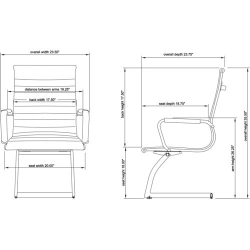 Lorell Modern Guest Chairs - Leather Seat - Leather Back - Mid Back - Cantilever Sled Base - Black - 2 / Carton