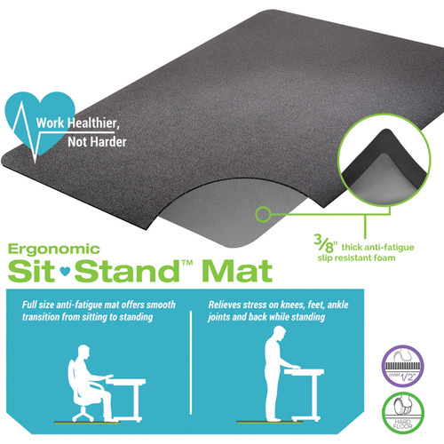 Ergonomic Sit Stand Mat, 60 X 46, Black, CHAIR MATS 