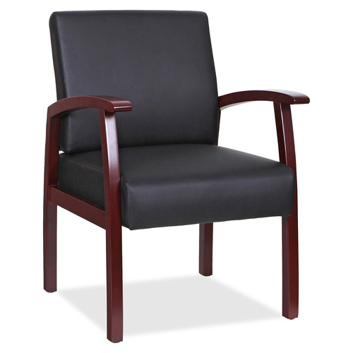 Lorell Thickly Padded Guest Chair - Mahogany Wood Frame - Four-legged Base - Black - Leather - Armrest - 1 Each