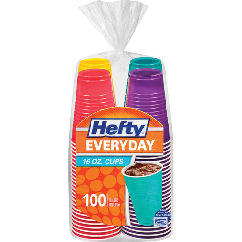 Hefty Disposable Party Cups, Assorted Colors,16 oz, 100 Count