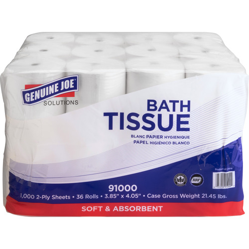 Genuine Joe Solutions Double Capacity Bath Tissue - 2 Ply - 1000 Sheets/Roll - White - Embossed - For Bathroom - 2016 / Pallet Genuine Joe Solutions Double Capacity Bath Tissue - 2 Ply - 1000 Sheets/Roll - White - Embossed - For Bathroom - 2016 / Pallet