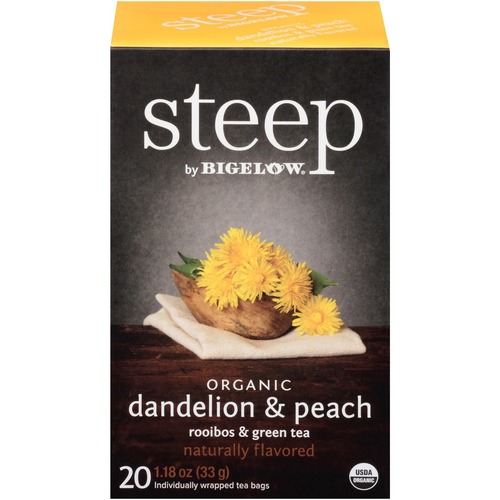 Bigelow Organic Dandelion & Peach Rooibos & Green Tea Herbal Tea, Green Tea Bag - 1.2 oz - 20 Teabag - 20 / Box