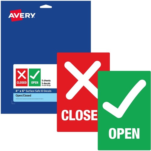Avery Surface Safe OPEN/CLOSED Table/Chair Decals - 10 - Open/Closed Print/Message - 4