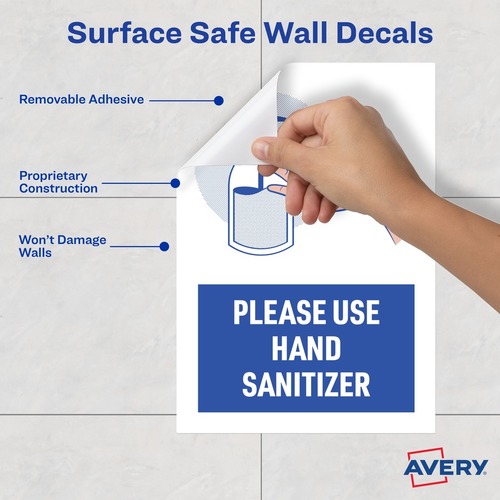 Avery Surface Safe USE HAND SANITIZER Wall Decals - 5 / Pack - Please Use Hand Sanitizer Print/Message - 7