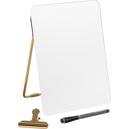 U Brands Glass Dry-Erase Desktop Easel, Tempered Glass, Gold Metal