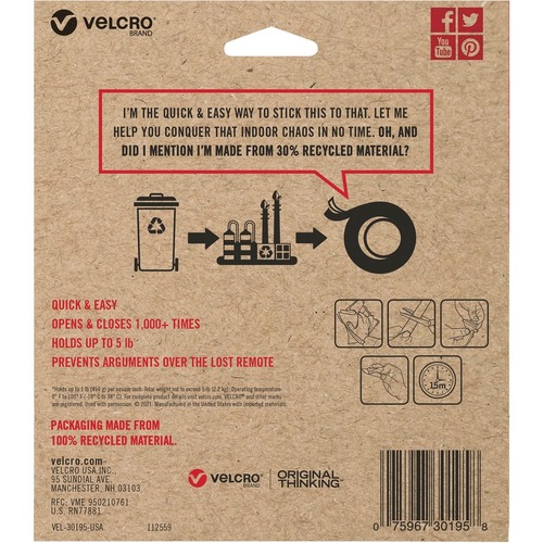 Eco Collection Adhesive Backed Tape by Velcro Companies VEK30195