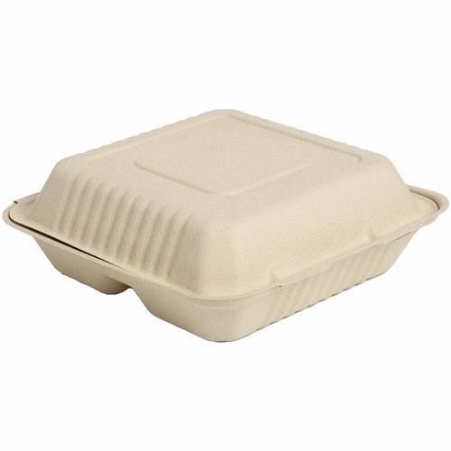 BluTable 39 oz 3-Compartment Portable Clamshell Containers - Food - Natural - Molded Fiber, Sugarcane Fiber Body - 200 / Carton BluTable 39 oz 3-Compartment Portable Clamshell Containers - Food - Natural - Molded Fiber, Sugarcane Fiber Body - 200 / Carton