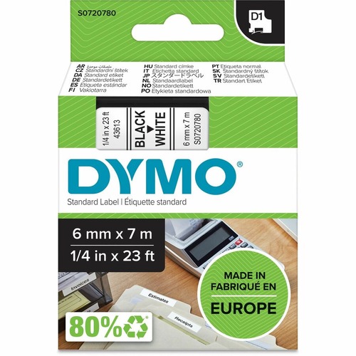 Dymo S0720780 D1 43613 Tape 6mm x 7m Black on White - 15/64 Dymo S0720780 D1 43613 Tape 6mm x 7m Black on White - 15/64