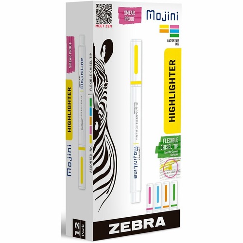 Zebra Pen Mojini Single Ended Highlighters - 4 mm Marker Point Size - Chisel Marker Point Style - Assorted Water Based Ink - 12 / Dozen