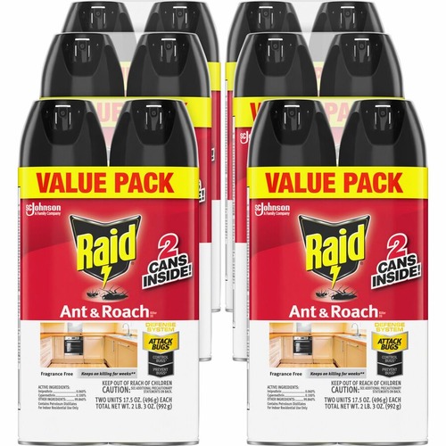 Raid Ant & Roach Killer Spray - Spray - Kills Cockroaches, Ants, Silverfish, Water Bugs, Palmetto Bug, Carpet Beetle, Earwig, Spider, Lady Beetle, Black Widow Spider - 1.09 lb - Red - 2 / Pack Raid Ant & Roach Killer Spray - Spray - Kills Cockroaches, Ants, Silverfish, Water Bugs, Palmetto Bug, Carpet Beetle, Earwig, Spider, Lady Beetle, Black Widow Spider - 1.09 lb - Red - 2 / Pack