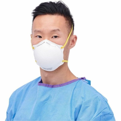 Medline Cone-Style N95 Surgical Respirator Masks - Recommended for: Surgical - Regular Size - Airborne Particle, Flying Particle Protection - Polyester, Metal - White - Fluid Resistant, Disposable, Latex-free - 12 / Carton