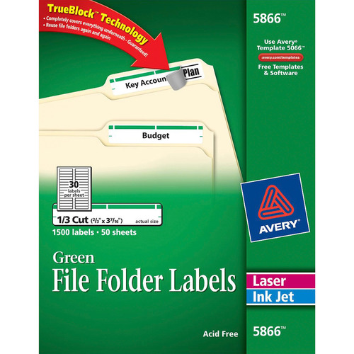 Avery 5866 Green Permanent File Folder Labels With TrueBlock 1 500pk for sale online 