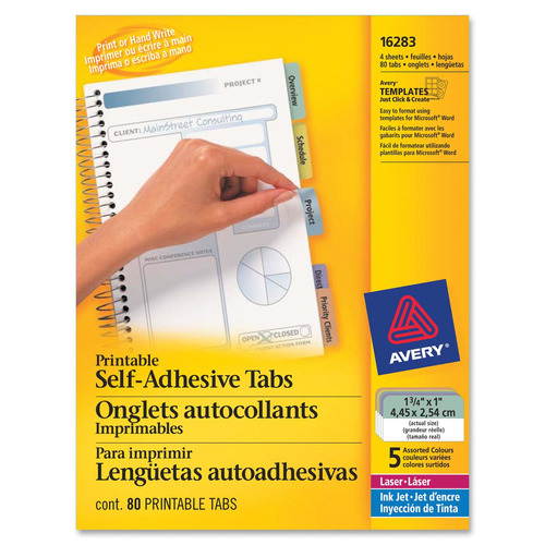 Avery Printable Tabs Self-Adhesive 1-1/4 Assorted Colors 96 Tabs (16281)