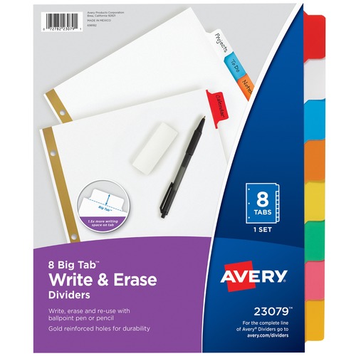 Avery Big Tab(TM) Write & Erase Dividers, 8 Multicolor Tabs Avery Big Tab(TM) Write & Erase Dividers, 8 Multicolor Tabs