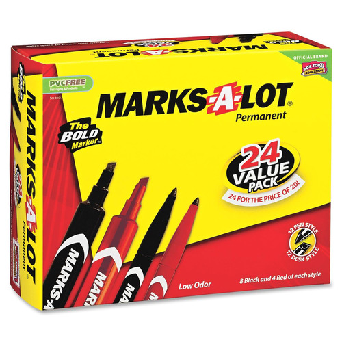 Avery MARKS-A-LOT Permanent Markers Black Red Blue LOT OF 4 Excellent  Condition