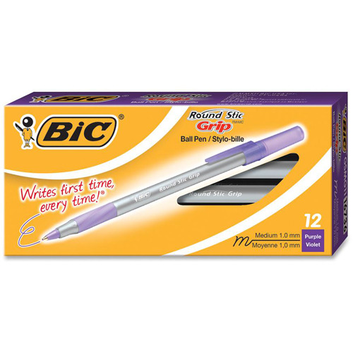 Purple 12 Ct for sale online 1.2mm BIC Round Stic Grip Xtra Comfort Ballpoint Pen Medium Point 