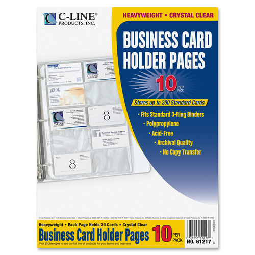 C-Line Business Card Holder Pages for Ring Binders, Poly