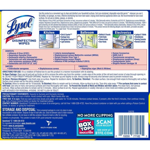 LYSOL Brand Lysol Disinfecting Wipes - RAC77182CT - Shoplet.com