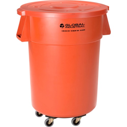 Nexel Global Industrial Plastic Trash Can with Lid & Dolly 55 Gallon