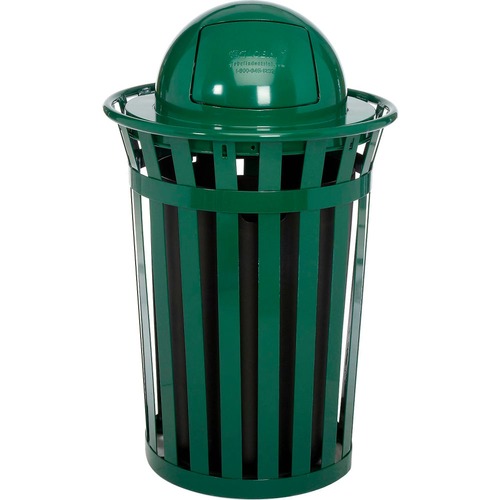 Nexel Global Industrial Outdoor Slatted Steel Trash Can With Dome Lid, 36  Gallon, Green - GLO261944GN 