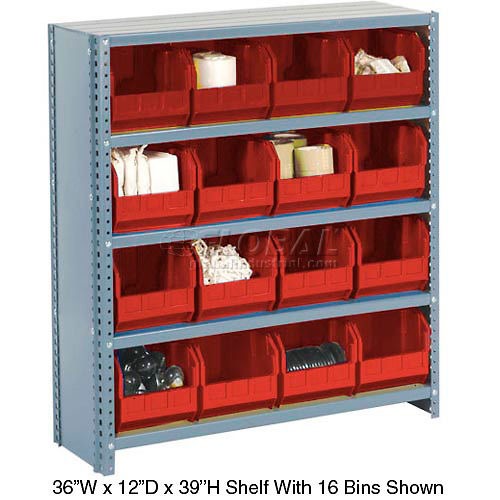 Global Industrial Steel Closed Shelving - 18 Red Plastic Stacking Bins ...