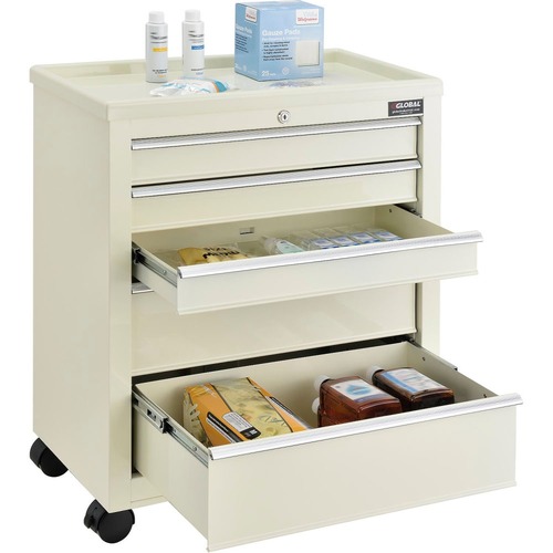 Nexel Global Industrial™ 5-Drawer Medical Bedside Cart w/ Key Lock, 24-1/2"L x 13-1/4"W x 29"H, Beige, Global™ 5-drawer Medical Bedside Cart, Key Lock, Beige