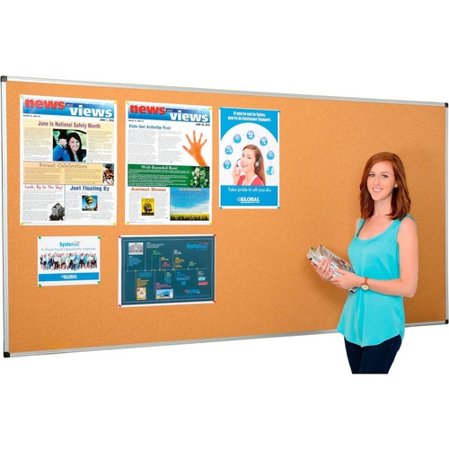 Nexel Global Industrial Cork Bulletin Board With Aluminum Frame, 96" x