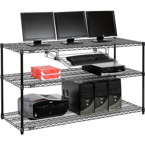 Nexel 3-Shelf Wire Computer LAN Workstation with Keyboard Tray 60
