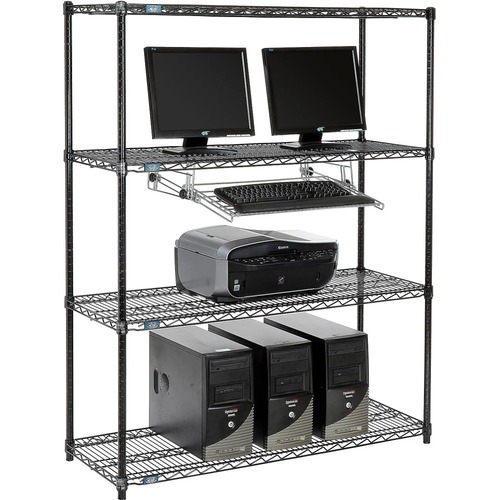 Nexel 4-Shelf Wire Computer LAN Workstation with Keyboard Tray, 48