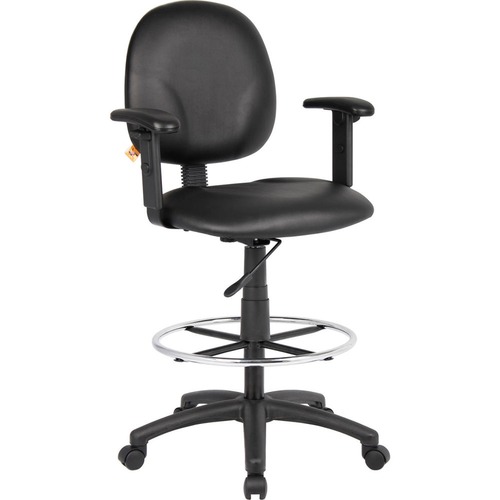 Interion Drafting Stool with Arms and Footring - Vinyl - Black ...