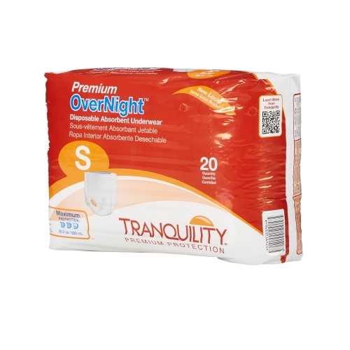 Unisex Adult Absorbent Underwear Tranquility® Premium OverNight™ Pull On  with Tear Away Seams Small Disposable Heavy Absorbency - 665228BG 