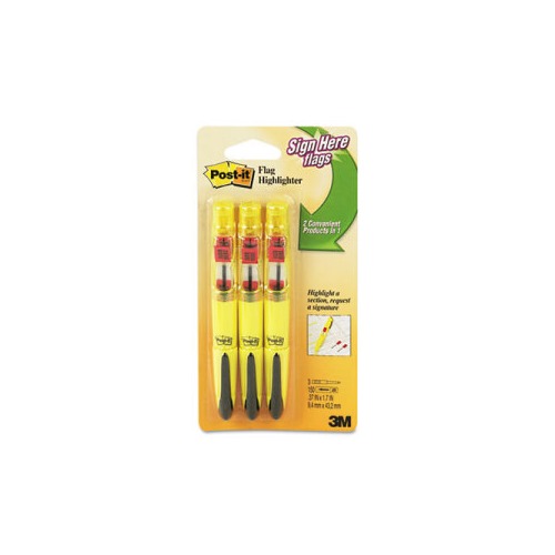 Fluorescent Highlighters Yellow w/ Cushion Grip(3/pack)